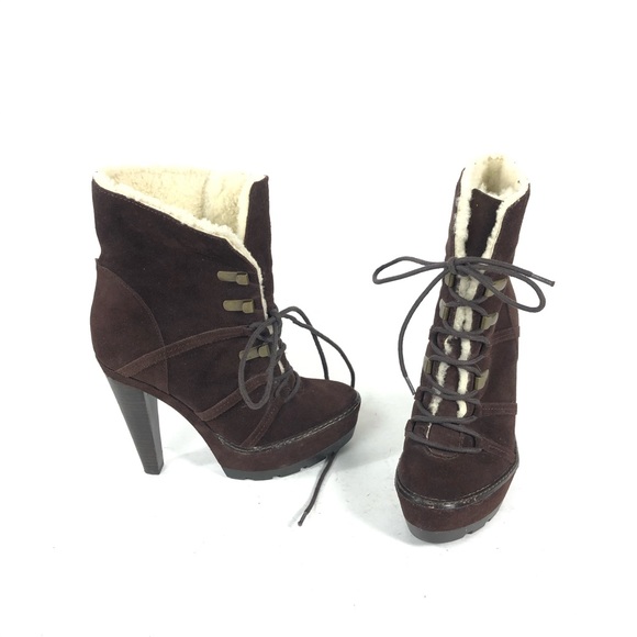 Coach Sydney Shearling Heel Platform Boots Booties - Picture 2 of 8